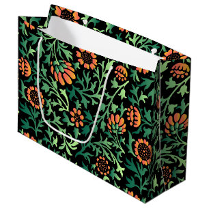 Bolsa De Regalo Grande Patrón floral intrincado con hojas verdes