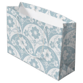 Bolsa De Regalo Grande Patrón floral japonés en azul suave y blanco