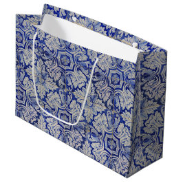 Bolsa De Regalo Grande Patrón floral mediterráneo vintage azul y blanco