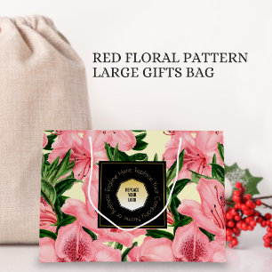 Bolsa De Regalo Grande Patrón floral rojo Nombre personalizado Logotipo c