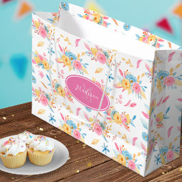 Bolsa De Regalo Grande Patrón floral rosa bonito monogramado