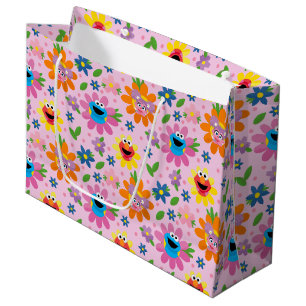 Bolsa De Regalo Grande Patrón floral rosado de Plaza Sésamo