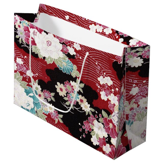 Bolsa De Regalo Grande Patrón floral, textil de KIMONO japonés (Angulo Anverso)