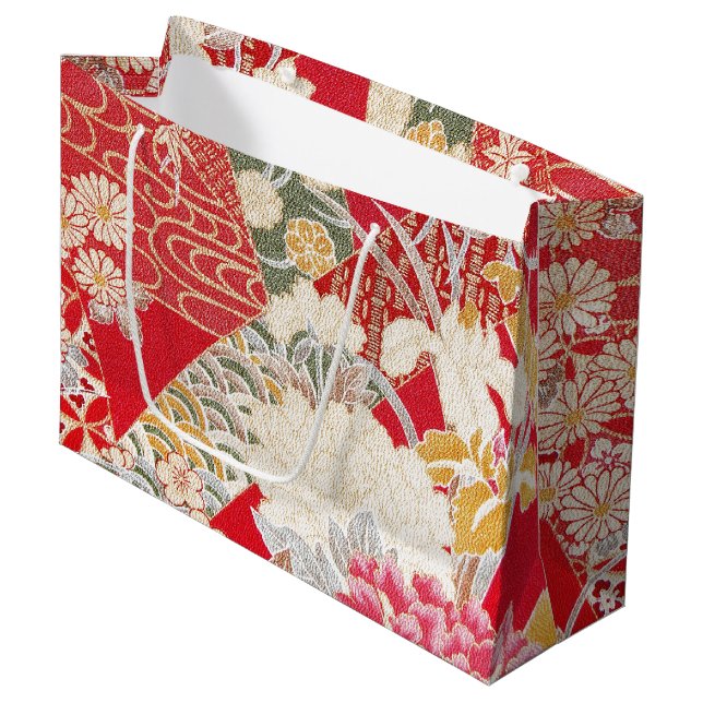 Bolsa De Regalo Grande Patrón floral, textil de KIMONO japonés (Angulo Anverso)