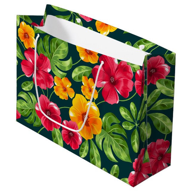 Bolsa De Regalo Grande Patrón floral tropical vibrante (Angulo Anverso)