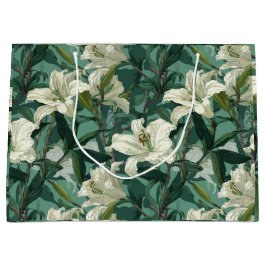 Bolsa De Regalo Grande Patrón floral verde de lirio blanco clásico
