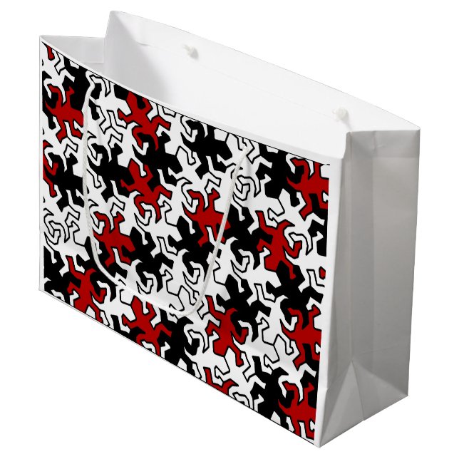 Bolsa De Regalo Grande Patrón Geckos Mosaico - blanco negro rojo (Angulo Anverso)