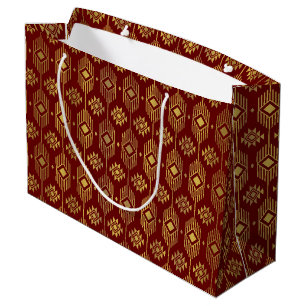 Bolsa De Regalo Grande Patrón geométrico de ikat étnico rojo y oro