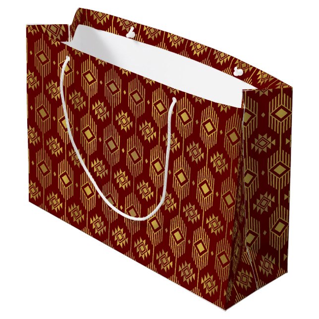 Bolsa De Regalo Grande Patrón geométrico de ikat étnico rojo y oro (Angulo reverso)