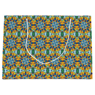 Bolsa De Regalo Grande Patrón geométrico fractal azul y amarillo