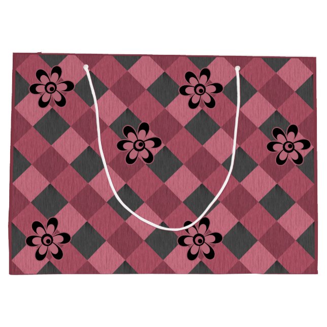 Bolsa De Regalo Grande Patrón geométrico geométrico gris con flores (Reverso)