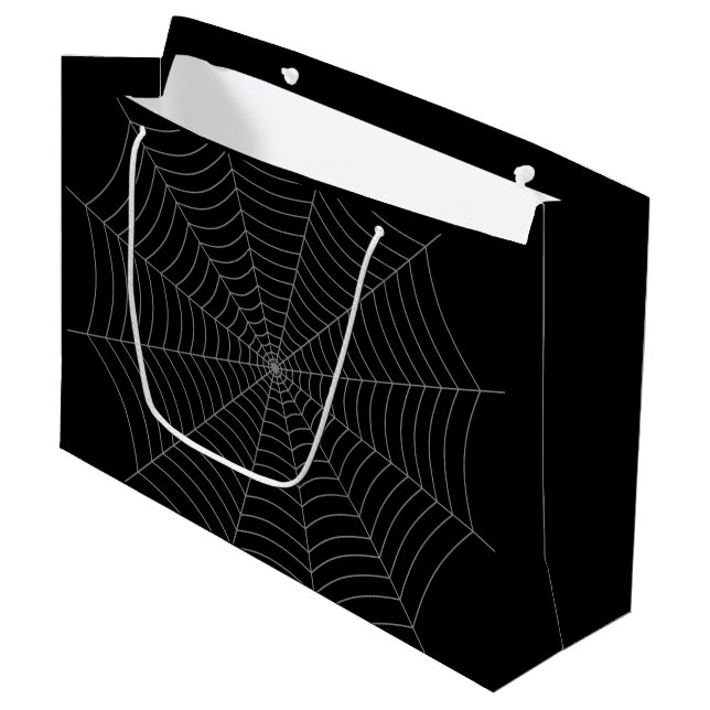 Bolsa De Regalo Grande Patrón Halloween de telaraña gris negra (Angulo Anverso)