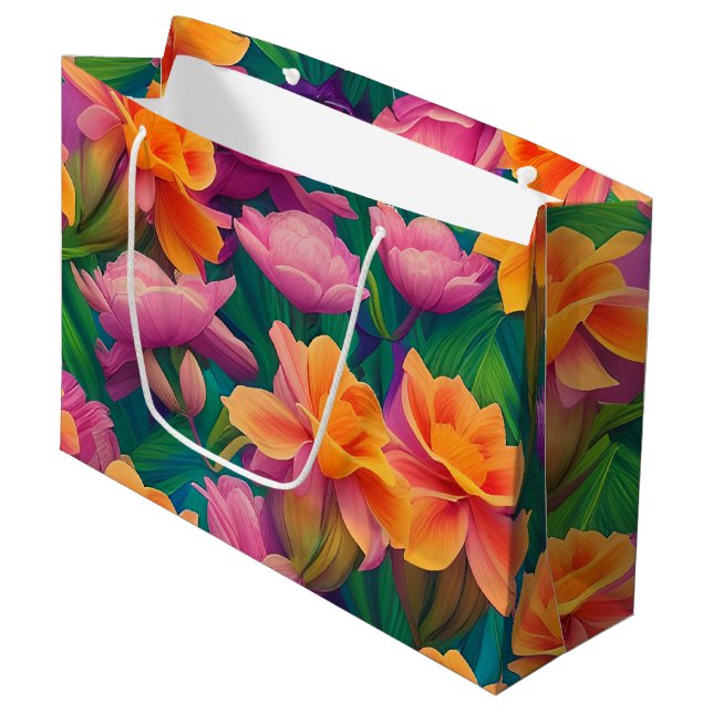Bolsa De Regalo Grande Patrón hawaiano de flores tropicales (Angulo Anverso)