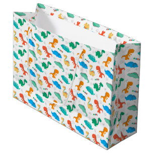 Bolsa De Regalo Grande Patrón ilustrado de dinosaurios de color lindo