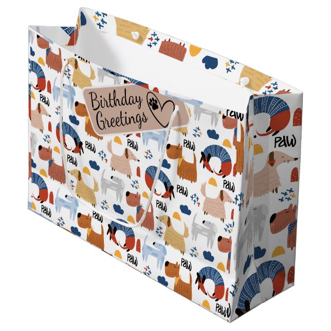 Bolsa De Regalo Grande Patrón ininterrumpido de doodle de perro de carica (Angulo Anverso)