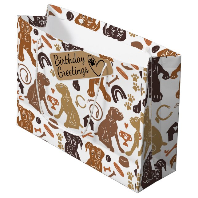 Bolsa De Regalo Grande Patrón ininterrumpido de la silueta de perro Boxer (Angulo Anverso)