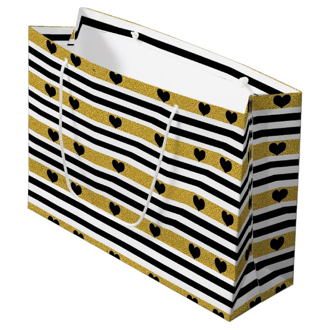 Bolsa De Regalo Grande Patrón monocromo de corazón dorado chic (Angulo Anverso)