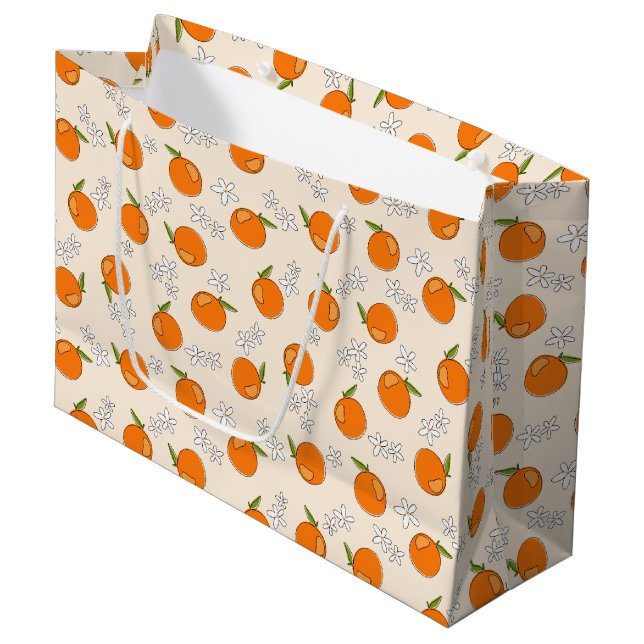 Bolsa De Regalo Grande Patrón Naranja y flor (Angulo Anverso)