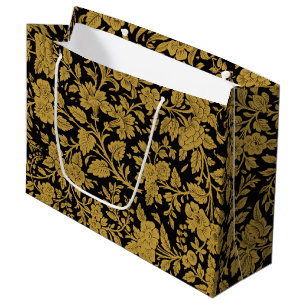 Bolsa De Regalo Grande Patrón negro de flores de oro antiguo indio en lac