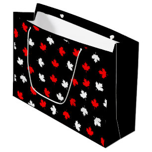 Bolsa De Regalo Grande Patrón negro de hojas de arce de Canadá rojo moder