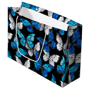 Bolsa De Regalo Grande Patrón oscuro sin costuras con mariposas azules Mo