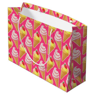 Bolsa De Regalo Grande Patrón rosa de Kawaii con helado de fresa