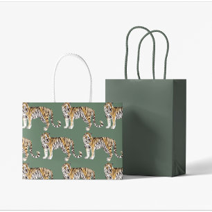 Bolsa De Regalo Grande Patrón silvestre de los tigres de acuarela tropica