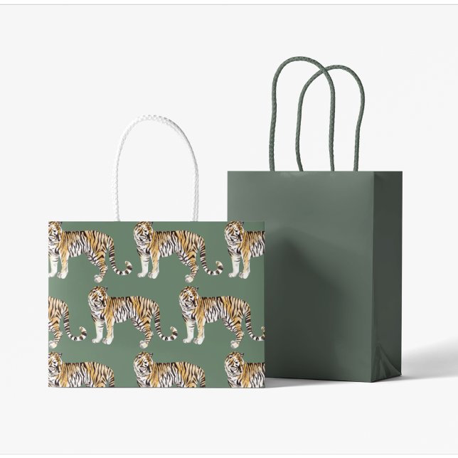 Bolsa De Regalo Grande Patrón silvestre de los tigres de acuarela tropica (Subido por el creador)