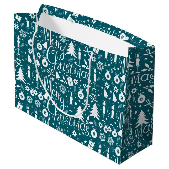 Bolsa De Regalo Grande Patrón temático Navidades azul-verde blanco (Angulo reverso)