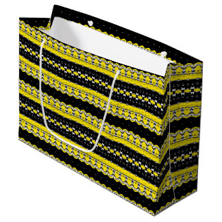 Bolsa De Regalo Grande Patrón tribal negro, amarillo y blanco