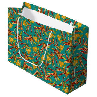 Bolsa De Regalo Grande Patrón tropical con hojas rojas y amarillas