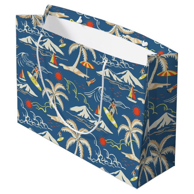 Bolsa De Regalo Grande Patrón Tropical Retro Surf (Angulo reverso)