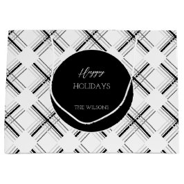 Bolsa De Regalo Grande Patrón Urbano Gris Tartán Con Geometría Negra