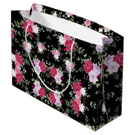 Bolsa De Regalo Grande patrón vintage de flores de acuarela rojas y rosad