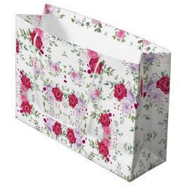 Bolsa De Regalo Grande Patrón vintage de flores en acuarela rosa y rojo