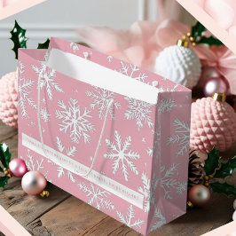 Bolsa De Regalo Grande Patrones elegantes de copos de nieve rosa y blanco