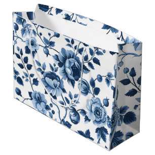 Bolsa De Regalo Grande Patrones florales azules de French Cottagecore