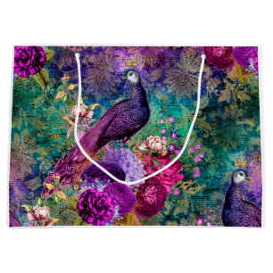 Bolsa De Regalo Grande Pavo de corral morado con flores