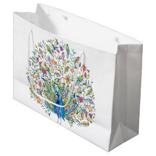 Bolsa De Regalo Grande Pavo real floral acuarela