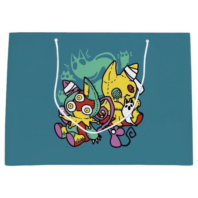 Bolsa De Regalo Grande Paw-sitively Frightful | Monstrous Cats Halloween  (Anverso)