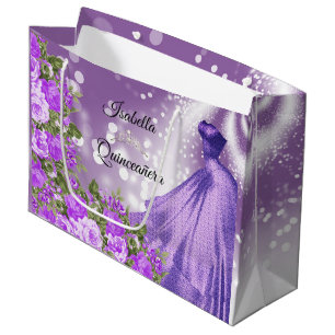 Bolsa De Regalo Grande Payaso y flores púrpura de Quinceañera