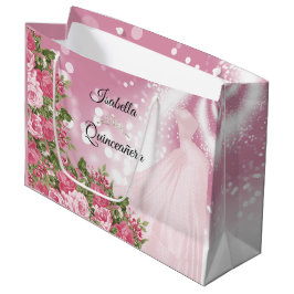 Bolsa De Regalo Grande Payaso y flores rosadas de la quinceañera