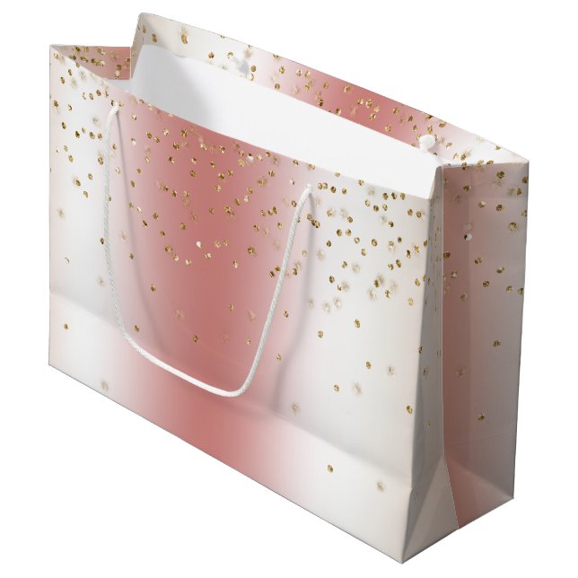 Bolsa De Regalo Grande Peach Rose Ombre Gold Bokeh Glitter Christmas (Angulo Anverso)