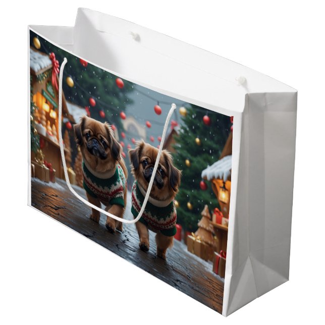 Bolsa De Regalo Grande Pekingese Dogs Christmas Snow Holiday (Angulo Anverso)