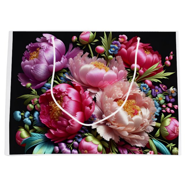 Bolsa De Regalo Grande peonías lujosas con una cinta rosada, de Natasha U (Anverso)
