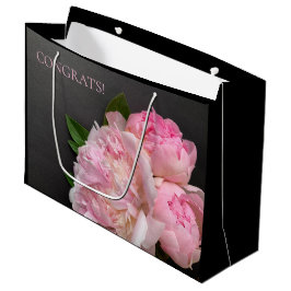 Bolsa De Regalo Grande peonías rosadas sobre fondo oscuro