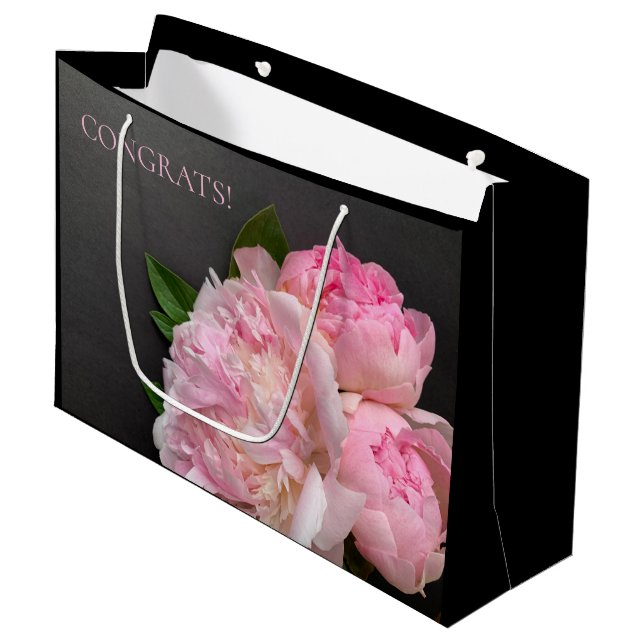 Bolsa De Regalo Grande peonías rosadas sobre fondo oscuro (Angulo Anverso)