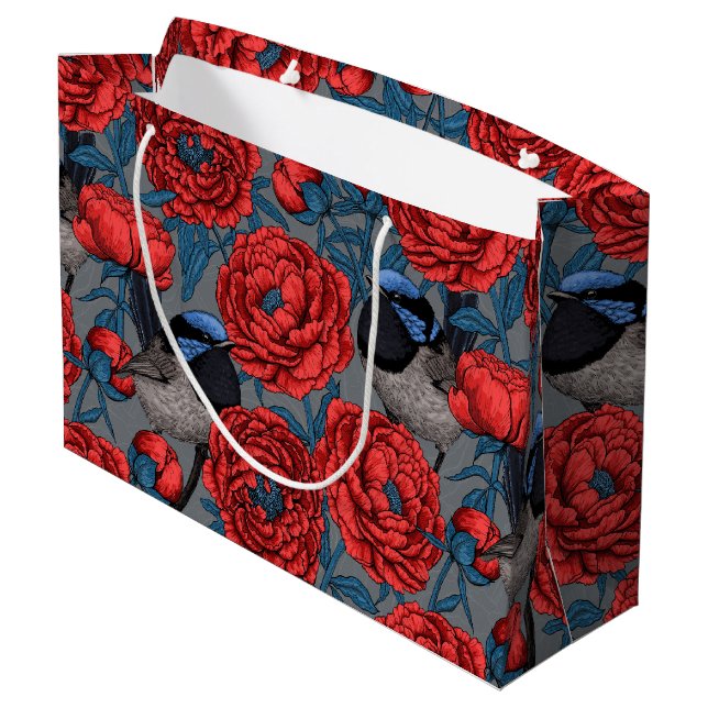 Bolsa De Regalo Grande Peonies y wrens (Angulo reverso)