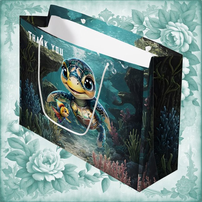 Bolsa De Regalo Grande Pequeña tortuga marina explorando con su amiga. (Subido por el creador)