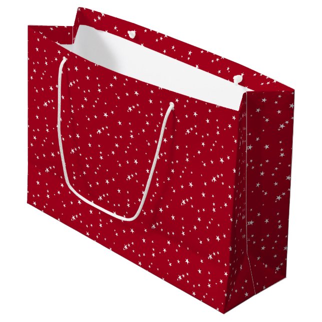 Bolsa De Regalo Grande Pequeñas Estrellas Blancas en Navidad Roja (Angulo Anverso)